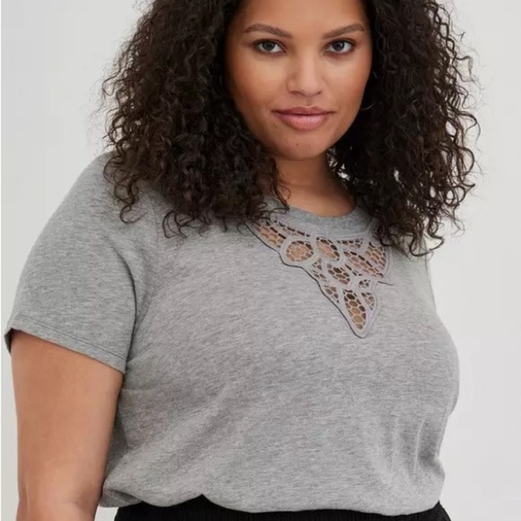 Torrid Classic Fit Cotton Modal Crochet Neck Tee Size 1 - Picture 1 of 10